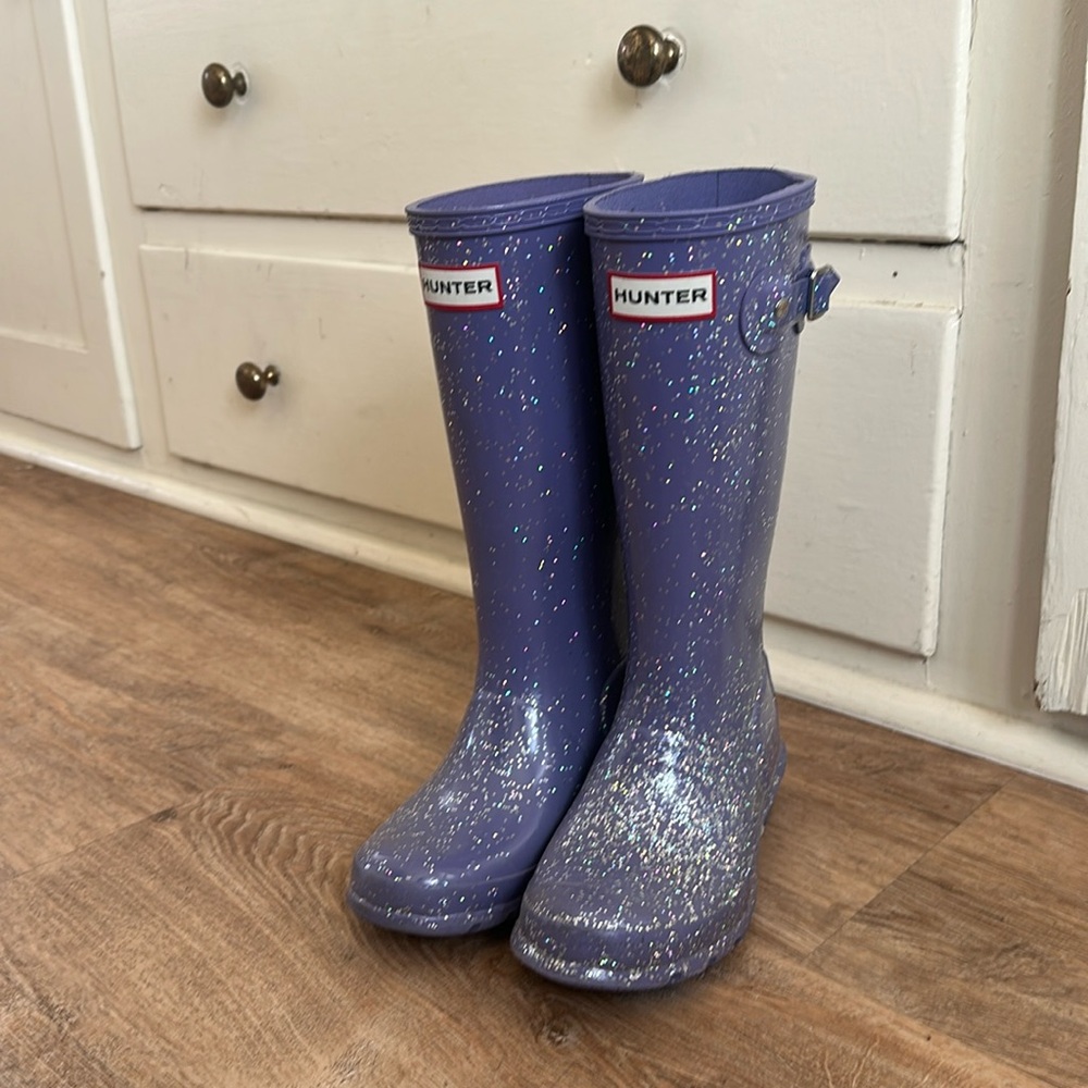 Hunter purple starcloud glitter tall rain boots girls size 2